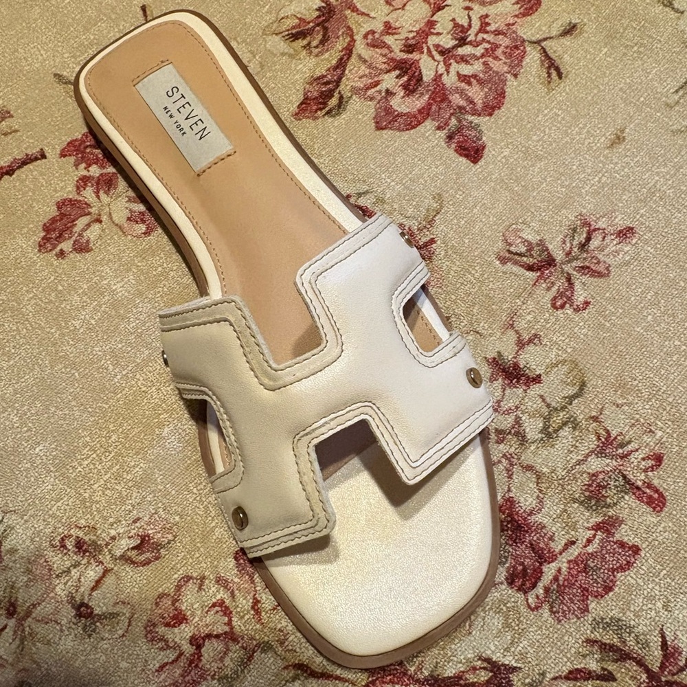 Steven New York Cream Slide Sandals